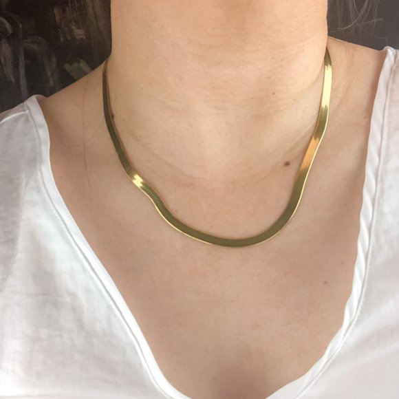 Gold Plated Sterling Silver Herringbone Chain Made in Italy – 4.45mm - Picture 4 of 5